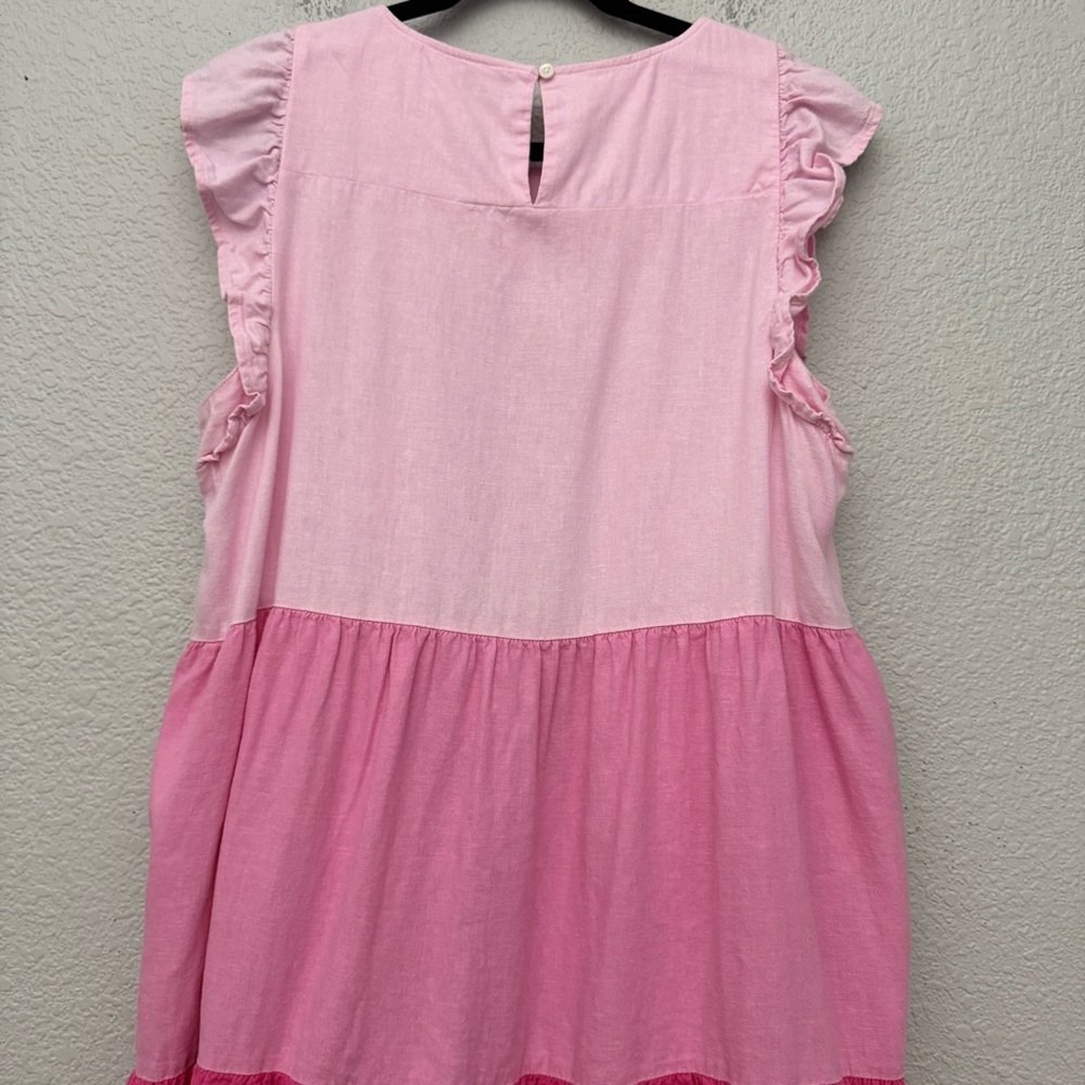 J. Crew Factory Pink Linen Blend Colorblock Ombre Ruffle Sleeve Dress Size 14 - Picture 9 of 15